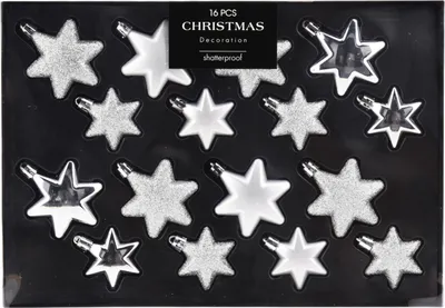 16tlg Weihnachtskugel Christbaumkugeln Baumkugel Set Sterne silber