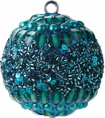 Immagine prodotto di Gift Company Opium Weihnachtskugel, Blumenmuster, Perlen, Steine, Pailletten, Christbaumkugel, Baumschmuck, Glas / Acryl / Kunststoff, Türkis, Ø 6 cm, 1027600024