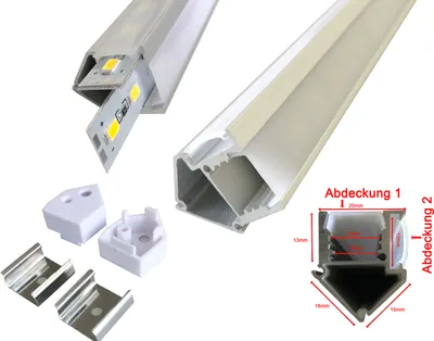 Produktbild von 1m LED Schiene Aluminium Profil mit 2 Abdeckungen Profil M
