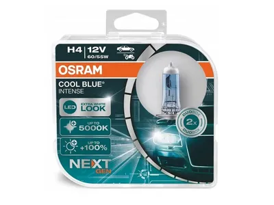 Packaging for OSRAM COOL BLUE INTENSE NextGen H4 headlight bulbs.