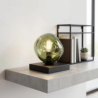 Produktbild von Tischleuchte Schlafzimmer Glas Grün Metall E14 17,5 cm Tischlampe Modern