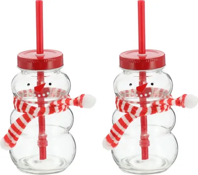 Immagine prodotto di Novaliv 2x tazze vin brulè 260 ml Tazza natalizia personalizzata con cannuccia - Pupazzo di neve come tazza di vin brulè - Tazza a motivo natalizio con coperchio e cannuccia Tazze natalizie scalda mani