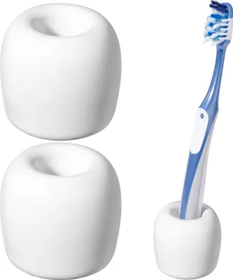 Produktbild von Keramik-Zahnbürstenhalter für Badezimmer, eleganter Zahnbürstenhalter, Zahnbürstenständer, Zahnputzhalter, tragbarer Badezimmer-Zubehör-Organizer, weiß, 2er-Pack