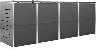 Produktbild von DELUKE® 4er Mülltonnenbox JAGU Edelstahl | Anthrazit | 115,5x276,5x77,5cm | Mülltonnenverkleidung für 4 Tonnen 240L Müllbox aus Metall Mülltonnenschutz Mülltonnendach