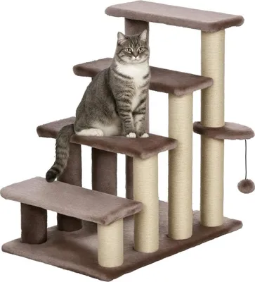 Image de Escalier pour animaux, arbre à chat, 4 marches, pour animaux jusqu'à 5 kg, 60 x 40 x 64 cm, marron