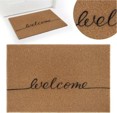 Produktbild von Domarex Rutschfeste Kokos Fußmatte Welcome Natur Eingangsmatte Antirutsch Robust Umweltfreundlich, 50x80 cm