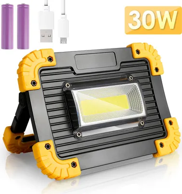 Obrázek produktu pro SWANEW 1 kus 30W LED stavební reflektor bateriový reflektor pracovní reflektor baterie USB dobíjecí, IP65 vodotěsné pracovní světlo, reflektor stojan pracovní světlo pro kempování, rybaření, dílna, staveniště