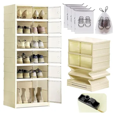 Produktbild von Stapelbare Schuhboxen Transparent Faltbarer Schuhschrank mit Magnetischer Tür für 12 Paar Bis Größe 46
