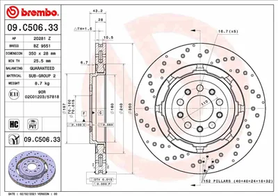 Immagine prodotto di 2x Disco freno BREMBO 09.C506.33 per ALFA ROMEO GIULIA (952_) Stelvio (949_)