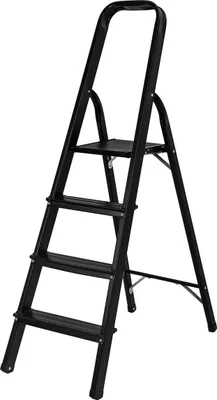Produktbild von Craftfull Stehleiter CF-133A - Black Edition - Aluminium-Haushaltsleiter - Ablage - Gummi-Standfüße - Anti-Rutsch - 2-6 Stufen - 150 kg (4 Stufen)