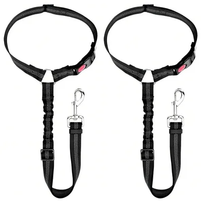 Image de 2 ceintures de sécurité réglables pour chien, pour voiture, noires, élastiques