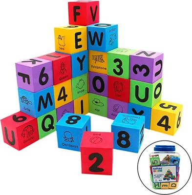 Produktbild von Set mit 30 Würfeln aus Schaumstoff (Alphabet und Zahlen), mehrfarbig