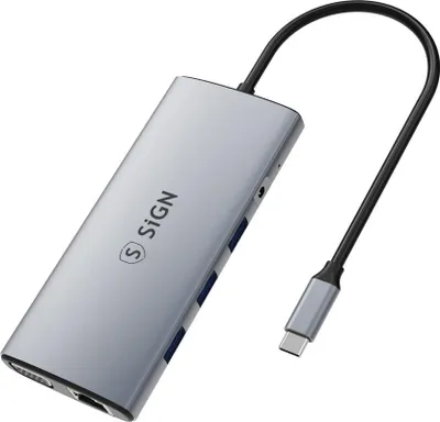 Image de Sign 11-In-1 Hub Usb-C To Hdmi/Vga/Rj45/Usb-C/Usb-A/Sd/Tf/3.5Mm - Silver