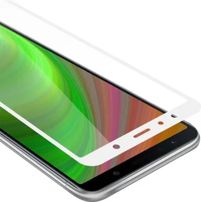 Produktbild von Cadorabo Panzerfolie für Samsung Galaxy A7 2018 Schutzfolie in Weiß Vollbild Folie Tempered Display Schutzglas