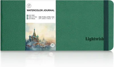 Productafbeelding van Aquarel-Notitieboek, 100 % katoen, warmgeperst, aquarelpapier, schetsboek, 23,5 x 10 cm, 20 vellen (300 g/m²), zuurvrij, voor aquarel, gouache, acryl