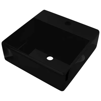 Image de Robinet de lavabo salle de bain céramique/trou trop-plein carré noir