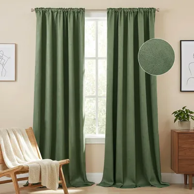 Produktbild von 2er Set Vorhänge Blatt-Prägemuster Verdunkelungsvorhang Multifunktionale Kräuselband Gardinen für Wohnzimmer Schlafzimmer, Grün, B132xH244cm
