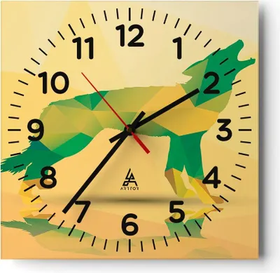 Produktbild von Wanduhr - Quadrat - Glasuhr - Wolf modern Grafik - 40x40cm - Schleichendes Uhrwerk - Lautlos - zum Aufhängen bereit - Dekoration Modern - Wanddekoration aus Glas - C4AC40x40-2809