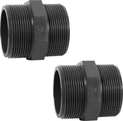 Produktbild von HAF 2x PVC Fittings Doppelnippel mit 1 1/2" | Außengewinde x Außengewinde | 1,5 Zoll x 1,5 Zoll | Verbinder aus grauem PVC | PN16 für Verrohrung