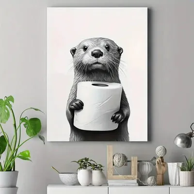 Lustiges Otter-Poster mit Toilettenpapier, 20x30 cm, Baddeko