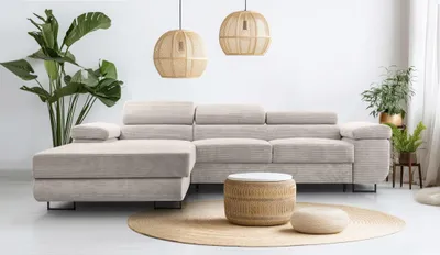 Image de AX LIVING Cord Couch L Form - Arborio G Salon 280 cm blanc tendre