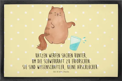 Produktbild von Mr. & Mrs. Panda Bodenvorleger Katze Wasserglas 50 x 75 cm - Gelb Pastell - Geschenk, Cat, Schmutzfangmatte, Wasser, Cats, fußmatte, Türmatte, Katzen, Neugierig