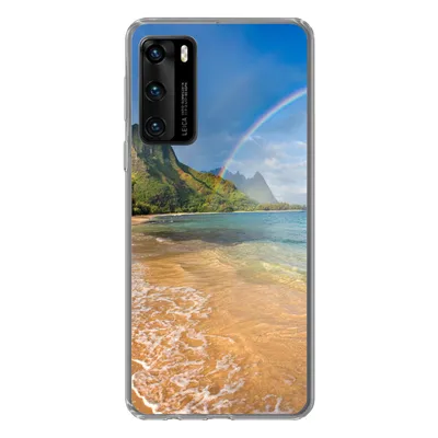 Produktbild von MuchoWow® Handyhülle Schutzhülle Hülle für Huawei P40 Ein schöner Regenbogen am Tunnels Beach in Hawaii Silikon Softcase Handy Hülle - Handytasche