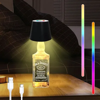 Produktbild von Tragbare kabellose Weinflaschenlampe, RGB-Modus einstellbar, LED-Schreibtischlampe, kabellose dimmbare LED-Tischleuchte, USB wiederaufladbar,schwarz