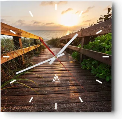 Produktbild von Wanduhr - Quadrat - Glasuhr - Fußgängerbrücke Meer Strand Ufer - 40x40cm - Schleichendes Uhrwerk - Lautlos - zum Aufhängen bereit - Dekoration Modern - Wanddekoration aus Glas - C3AC40x40-2617