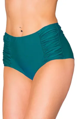Produktbild von Aquarti Damen Bikinihose mit Hoher Taille und Raffung, Farbe: Smaragdgrün, Größe: 42