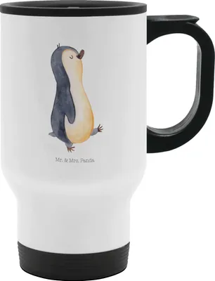 Produktbild von Mr. & Mrs. Panda thermosbecher Pinguin marschieren - Weiß - Geschenk, Pinguine, Kaffeebecher To Go, Thermobecher, Schwester, Mehrwegbecher, Familie, Stolz, Becher, Bruder