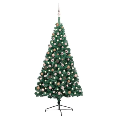 Image de The Living Store Semi-sapin de Noël artificiel éclairage boules Vert 180 cm
