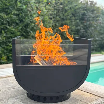 Produktbild von Edenoutdoor Arcfire Feuerstelle – Feuerkorb U-Form – Doppelwandig – Hitzebeständig – Raucharm – Stahl – 57 × 48 × 61 cm – Schwarz