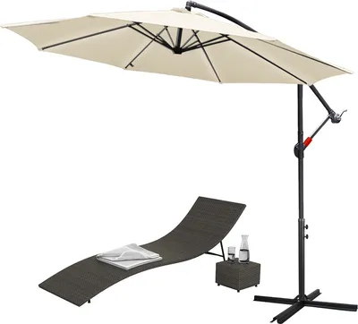 Image de Jiubiaz 3m Parasol UV40+ Camping Pendelschirm Pavillon Parasol de jardin -Beige