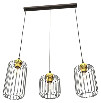 Immagine prodotto di Lampada a sospensione Vander con tre luci in acciaio nero e oro