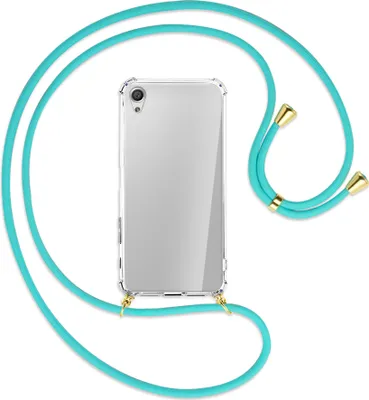 Produktbild von Handykette Backcover-Schutzhülle mit Band (Metall goldfarben) für Sony Xperia X Performance - türkis