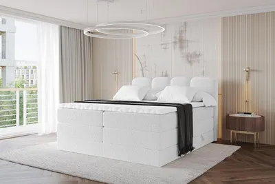 Produktbild von ALTDECOR Boxspringbett - NINA KING - 120x200 Weiß- Komplett-Set mit H3 und H4 Matratzen und Topper, Polsterbett mit Bettkästen, Lattenrost, Bett mit Stauraum, Doppelbett, Boxbett