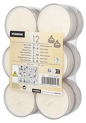 Produktbild von Papstar Maxi Lichte Ø 57,5 mm · 26 mm weiß · Brenndauer ca. 8 h, in Polycarbonathülle, 12 x 12 Stück