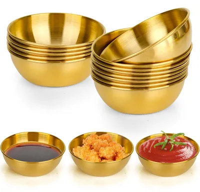 12 goldene Mini-Dip-Schalen aus Edelstahl, 8,2 x 3 cm