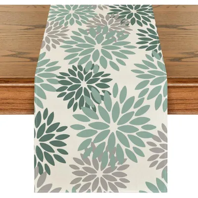 Immagine prodotto di Runner da tavolo a fiori, colore verde, con motivo di dahlia, 40x140 cm, in poliestere