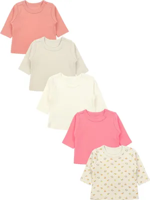 Produktbild von TupTam Baby Mädchen Langarmshirt Gestreift 5er Set, Farbe: Grau_Pink_Blumen_Rostbraun , Größe: 104