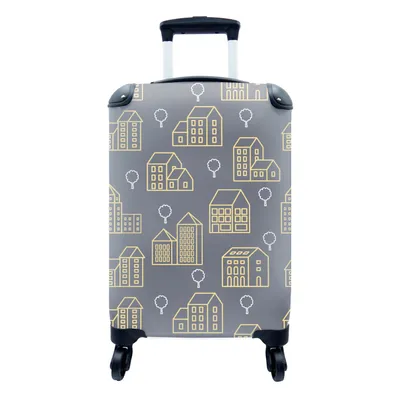 Produktbild von MuchoWow® Koffer Handgepäck Trolley Rollkoffer Kleine Reisekoffer mit 4 Rollen - Muster - Gebäude - Gold - Cabin Size < 55x40x23 cm & 55x40x20 cm - Fotokoffer - Kabinenkoffer - Boardgepäck - Reise-Box - Reisekoffer - Reisegepäck - Koffer mit Bild - Trolley für Kinder