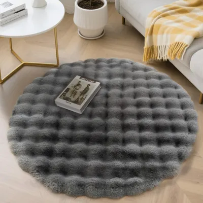 Productafbeelding van Rond Vloerkleed van Fluffy Faux Fur voor Woonkamer en Slaapkamer