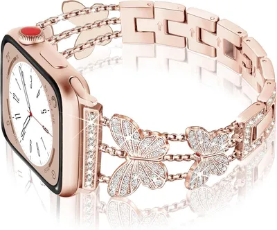Produktbild von Stravo Luxus Damen-Armband mit Schmetterling & Strass – Für Apple Watch Serie 4–11, SE & Ultra 1/2/3, 44/45/46/49 mm – Elegant – Roségold