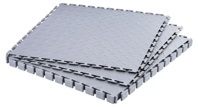Image de VEVOR Sol de garage en PVC, paquet de 8 513x513x5 mm, sol d'atelier, sol industriel, pose click, tapis PVC antidérapant avec plaque diamantée pour atelier, entrepôt, salle d'outils, gris clair