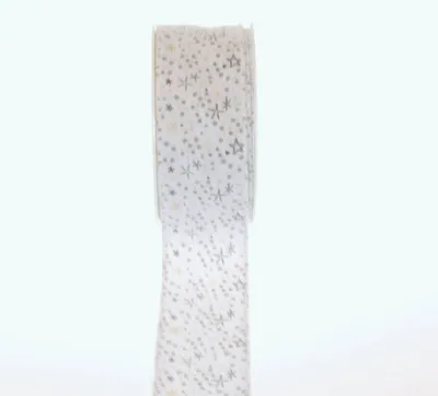 Produktbild von 6344 - Dekoband Weihnachten /Winter - "White Heaven" - weiß-grau-gold - 6344-40-10-230