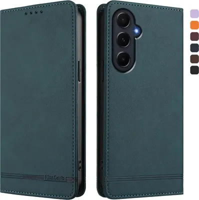Produktbild von Hülle für Samsung Galaxy A55, Retro Kunstleder Ständer Klapphülle mit Kartenfächer und Magnetische Grün