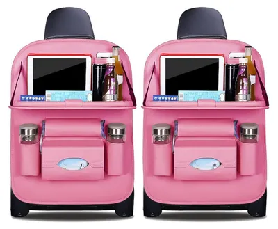 Productafbeelding van Auto-organizer voor de rugleuning, gemaakt van Polyurethanleer, met tablethouder, roze, set van 2