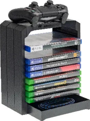 Produktbild von snakebyte GAMES:TOWER 4 - Gaming-Organiser, Aufbewahrung für 10 PlayStation 4 Spiele, Zubehörschublade, auch passend für Blu-Rays & Xbox Games