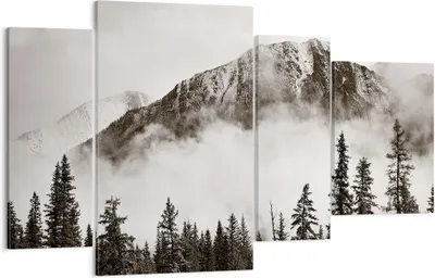Produktbild von Bild auf Leinwand - Leinwandbild - 4 Teile - Nebel Berg Wald - 120x70cm - Wand Bild - Wanddeko - Wandbilder - Leinwanddruck - Bilder - Wanddekoration - Leinwand bilder - Wandbild - DL120x70-4936